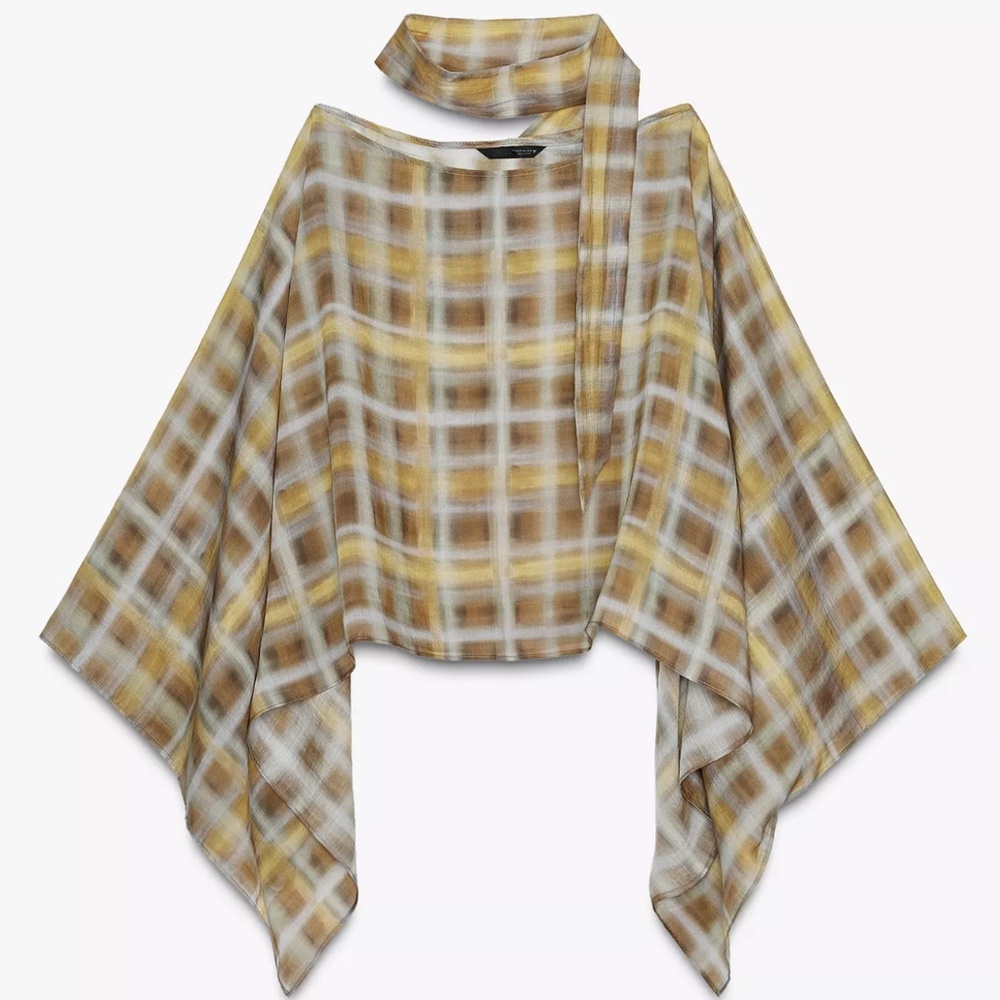 NWT ZARA PLAID SCARF CAPE SHIRT M-L